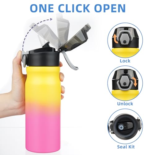 BJPKPK Stainless Steel Insulated Water Bottle with Straw Lid 18oz Reusable Metal Thermal Flask Bottles Keep Cold and Hot,Rainbow - color: A-Rainbow, size: 18 Ounces