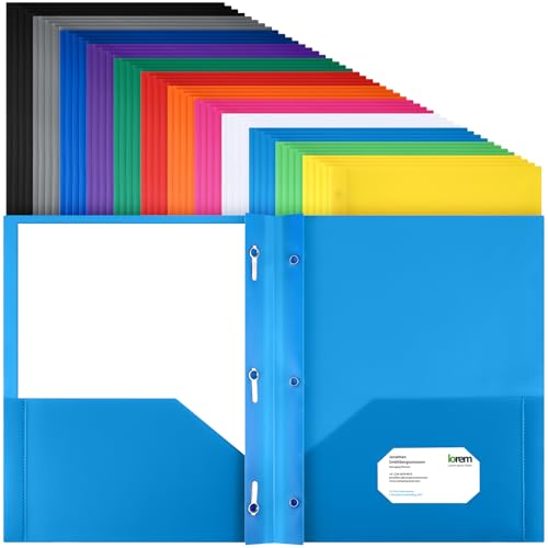 Patelai 48 Pcs Plastic Folders with 2 Pockets and 3 Prongs Home Folders with Card Slot Letter Size Heavy Duty Report Covers for Back to School (Fundamental Color,Classic) - color: Fundamental Color, style: Classic
