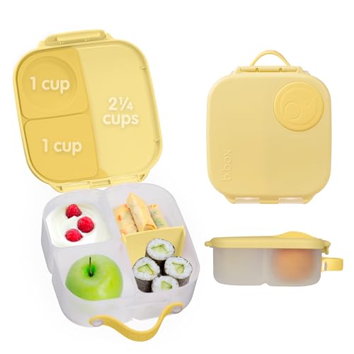 b.box Mini Lunch Box Kids | 4.25 Cup Leak Proof Bento Box for Kids Ages 3+ | 3 Compartment Snack Containers, School Lunch Container, Dishwasher Safe, BPA-Free, PFAS-Free - Lemon Twist - color: Lemon Twist, size: 1-pack