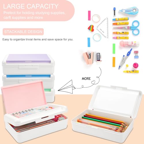 SFLHHDM Pencil Box for Office Supplies, Double Layer Large Capacity Plastic Pencil Case, Crayon Box with Snap-tight Lid,Stackable Storage Boxes for Gel Pen Pencils Case (White Pink-1pcs) - color: White Pink-1pcs
