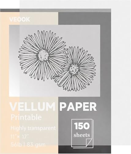 Translucent Vellum Paper,11 x 17 inches Printable Vellums Tracing Paper,150 Sheets 56lbs/83gsmfor Tracing, Drawing, Sketching, Card Overlays, Invitations Belly Bands, Envelope, Lantern(LPVP_A-01) - color: LPVP_A White