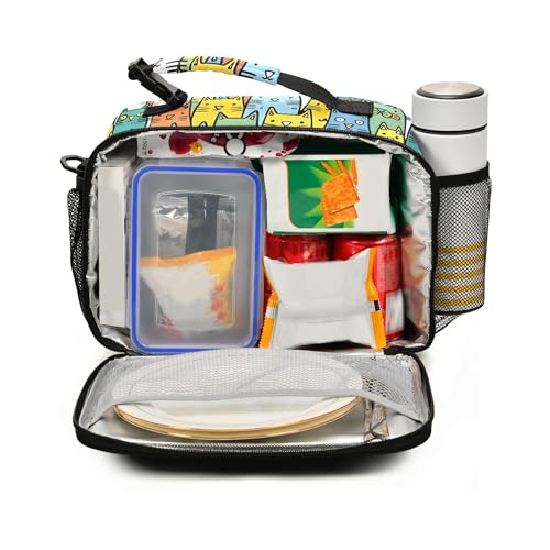 MNSRUU Student Lunch Bag Cute Cat Insulated DinnerTotes Picnic Bag Lunch Box with Adjustable Shoulder Strap for Teen Kids Adults - color: Cat I7925