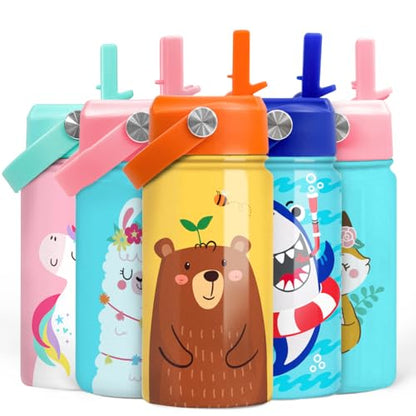 Bear Water Bottle - Kids Water Bottle with Straw Lid - 12 Oz Insulated Stainless Steel Water Bottles for Kid Boys - Travel Cup for School Sports - color: Bear 2