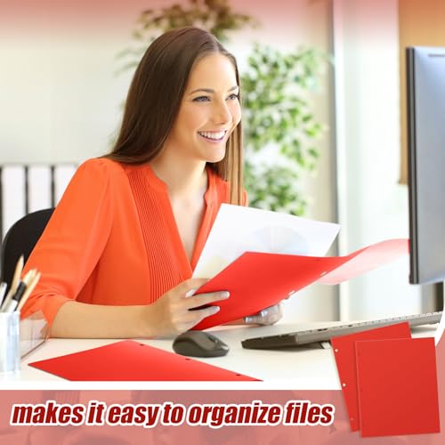 Yeaqee 72 Pcs Plastic Folders with Pockets Bulk 3 Hole Punched 2 Pocket File Folders for 3 Ring Binder Divider Folder for Notebooks, Durable Poly for Office Home (Red) - color: Red