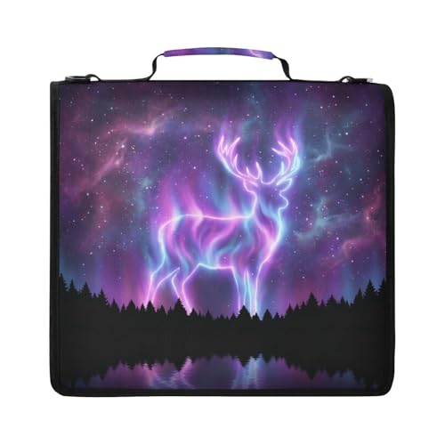 Deer 2-inch 3 Ring Zipper Binder with Shoulder Strap Holds 14 Inch Laptop for Students and Office - color: Glowing Deer