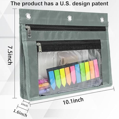 YoeeJob 2 Pack 1 Inch Expandable Zipper Pencil Pouches with Clear Window for 3 Ring Binder, Suitable for School & Office (Grey) - color: Gray
