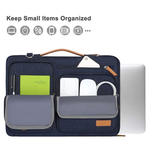 MOSISO 360 Protective Laptop Shoulder Bag,13-13.3 inch Computer Bag Compatible with MacBook Pro 14, HP, Dell, Lenovo, Asus Notebook,Side Open Messenger Bag with 4 Zipper Pockets&Handle, Navy Blue - color: Navy Blue, size: 13.3 inch