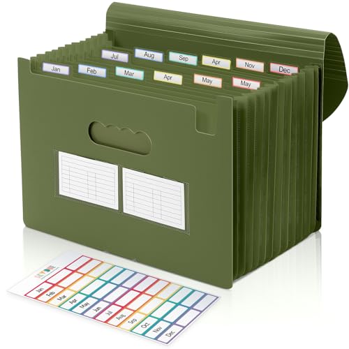 SKYDUE Accordion File Organizer, Expanding File Folder with 13 Pockets, Portable Document Paper Bill Receipt Organizer, Home School Office Supplies, Letter A4 Size OliveGreen - color: Olive Green