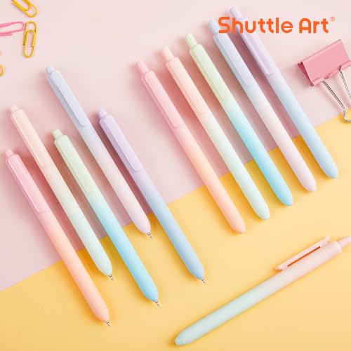 Shuttle Art Retractable Pastel Shifting Gel Ink Pens, 15 Pack Black Ink Pens, Cute Pens 0.5mm Fine Point Soft Aesthetic Barrel for Smooth Writing Journaling Taking Notes School Office Home - color: 15 Black Ink--Shifting Barrel