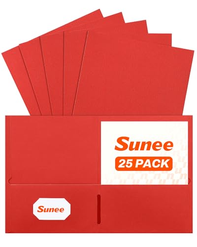 SUNEE Folders with Pockets(25 Pack, Red), 2 Pocket Folders Fit Letter Size Paper, Paper File Folder for School Office Home Business - color: Red, style: 25-Pack