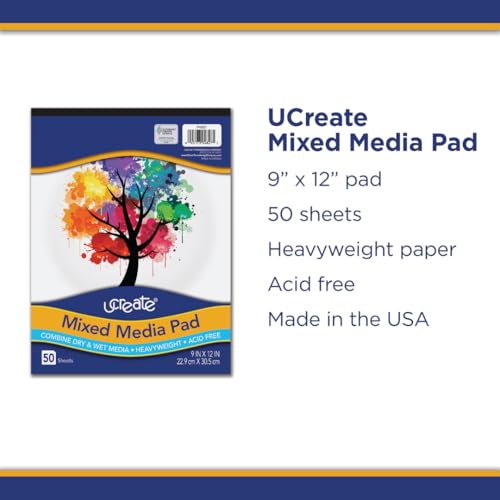 UCreate Mixed Media Pad, White, 9" x 12", 50 Sheets