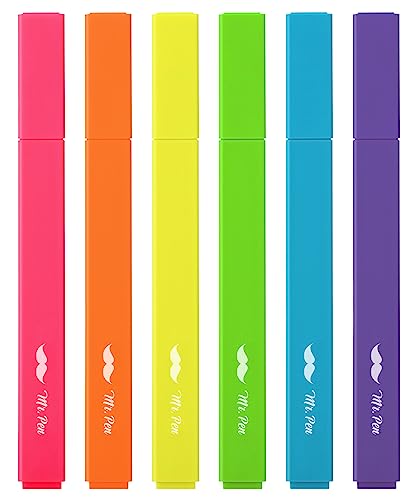 Mr. Pen- Aesthetic Highlighters No Bleed, 6 Pack, Assorted Colors | Chisel Tip, Cute Highlighters Assorted Colors for Journaling, Highlighting, Underlining, Fast Dry, Back to School Supplies - color: Vibrant