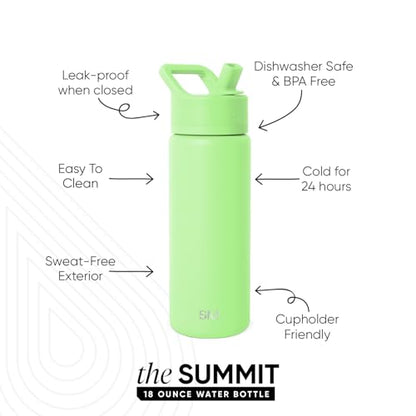 Simple Modern Kids Summit Water Bottle with Straw Lid | Vacuum Insulated Stainless Steel | Leak Proof BPA-Free Cup for School | 18oz, Baja - color: -Baja, style: 18oz
