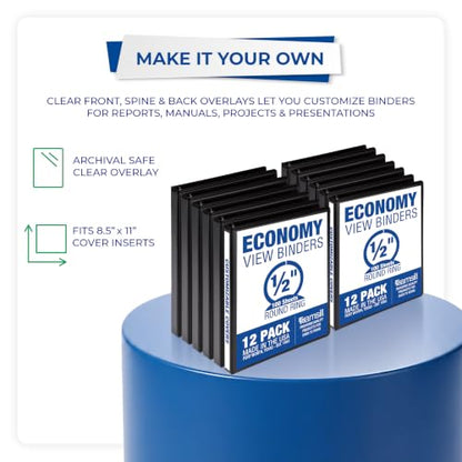 Samsill 0.5 Inch 3 Ring Binders, Economy Round Ring, Clear View Cover, 100 Sheet Capacity - for School, Home, Office - Black, 12 Pack - size: 12-Pack, style: 0.5 Inch