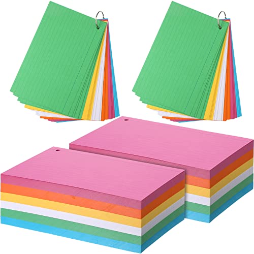 Leelosp 300 Pcs Colored Ruled Index Cards with 6 Rings 180 Gsm Thick Neon Color Study Flash Cards Single Hole Punched Lined Flashcards Studying Notecards One Side for Study(5 x 8 in,Fresh Color) - color: Fresh Color, size: 5 x 8 In