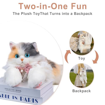 Chongker Cat Shaped Backpack - Handcrafted Stuffed Animals Plush Bag with Adjustable Shoulder, Crossbody, and Handbag Straps (Light Calico Backpack) - style: Light Calico Cat