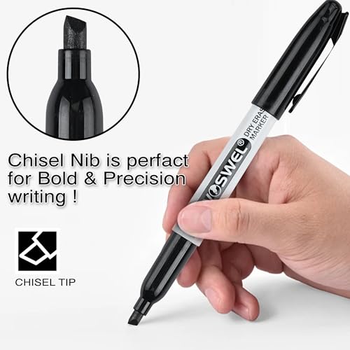 WOSWEL Dry Erase Markers,24 Pack Black Chisel Tip Whiteboard Markers, Chisel Point Low Odor Dry Erase Marker for School Office and Home