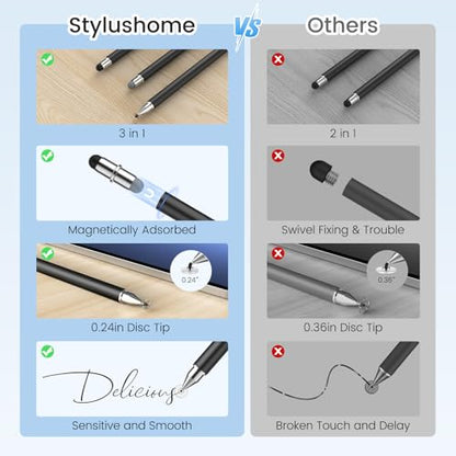 Stylus Pen for Touchscreen, 3 in 1 Magnetic Stylus Pens 2Pcs High Sensitivity & Precision Stylus Pencil for Apple iPad iPhone Sumsung Fire HD Tablets All Universal Touchscreen Devices - color: Black/Black