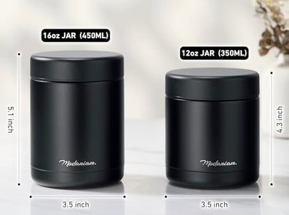 Stainless Steel Insulated Food Jar Set of 2 (16oz + 12oz) | Wide Mouth | Soup Thermo for Hot Food Lunch Container | Thermal LunchBox | Insulated Soup Bowl | Hot and Cold Lunch Box for Adults | Black - color: Z-Black Panther