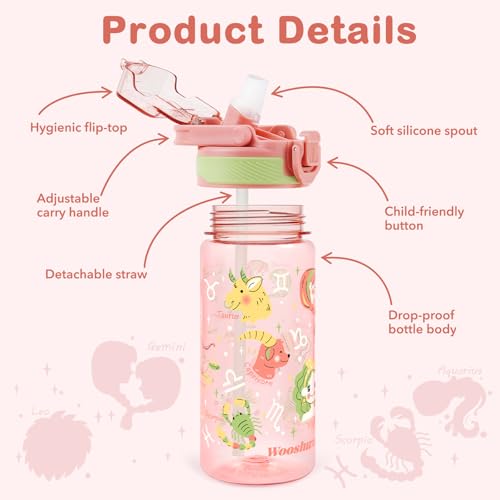 Kids Water Bottle for School, 20 Oz Plastic Straw Water Bottle with Silicone Spout and Leakproof Cover, Dishwasher Safe (Zodiac Signs) - color: Zodiac Signs, size: 20 Ounces