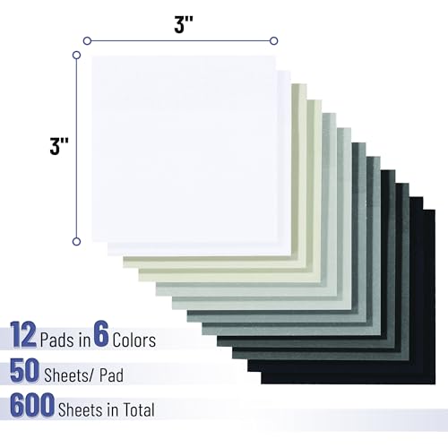 Mr. Pen- Sticky Notes, 3"x3", 12 Pads, 600 Sheets, Greyish Tones | Sticky Notes Bulk, Self-Stick Note Pads, Perfect for Office, School, Home, Study & Organization
