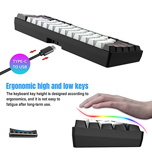 Snpurdiri 2.4G Wireless Gaming Keyboard and Mouse Combo, Include Mini 60% Merchanical Feel RGB Backlit Keyboard, Ergonomic Vertical Feel Small Wireless Mouse(Black and White) - color: Black White Combo