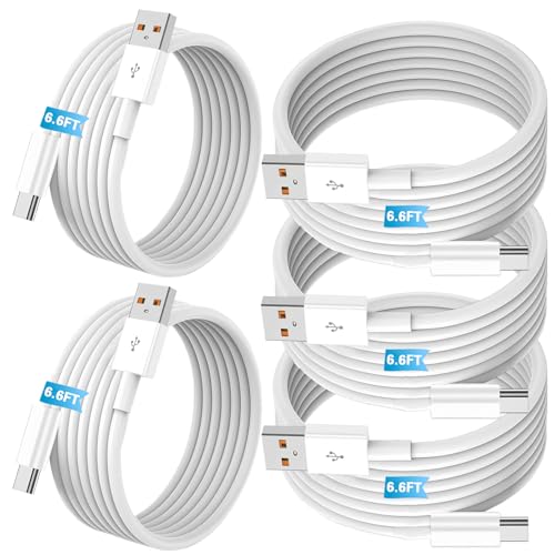 5pack USB A to C Cable【5 * 6 Ft】 Fast Charging 6A Quick Charger Cord, Compatible with iPhone 17/16/15,Samsung Galaxy S10 S9 S8 Plus, Note 10 9 8, LG V50 V40 G8 G7 (White) - size: 6.6ft+6.6ft+6.6ft+6.6ft+6.6ft