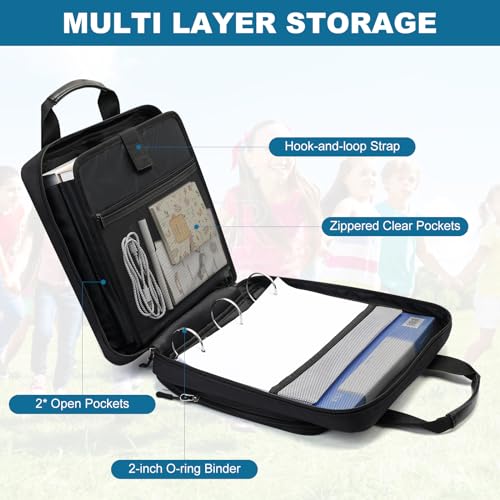 2 Inch 3 Ring Zipper Binder, Trapper Keeper Binder with Shoulder Strap - 500 Sheet Capacity & Multi-Pockets (Black)
