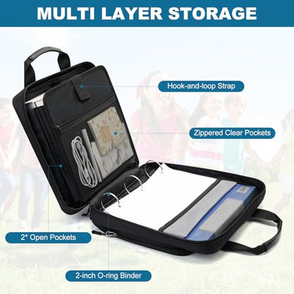2 Inch 3 Ring Zipper Binder, Trapper Keeper Binder with Shoulder Strap - 500 Sheet Capacity & Multi-Pockets (Black)