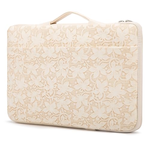 Kinmac Embossed PU Leather 360° Heavy Duty Protective Laptop Sleeve with Poacket (Apricot Floweret, 16 inch-16.2 inch) - color: Apricot Floweret, size: 16 inch-16.2 inch