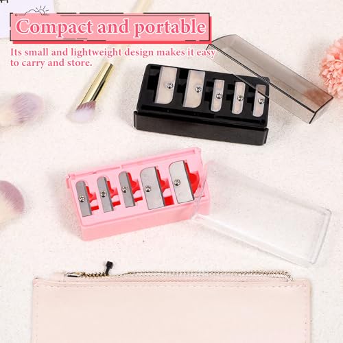 2 Pack 5 Hole Cosmetic Long Point Pencil Sharpener Eye Pencil Sharpener Makeup Eyeliner Pencils Sharpeners with Plastic Lid Cosmetic Manual Tools for Eyeliner Eyebrow Lip Liner Pencils(Black, Pink)