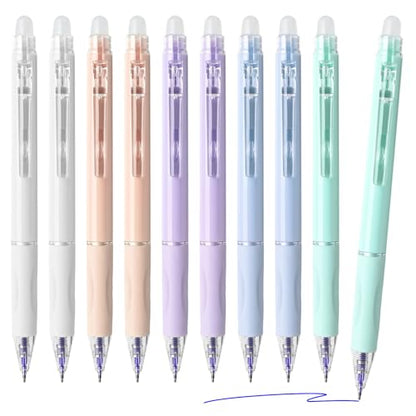 Temiary 10 Pcs Retractable Erasable Gel Pens, Blue Ink Fine Point 0.5 mm | Make Mistakes Disappear, Smooth Writing Gel Pen with Eraser for Journaling Note Taking Marking Planner Crossword Puzzles - color: Blue Ink
