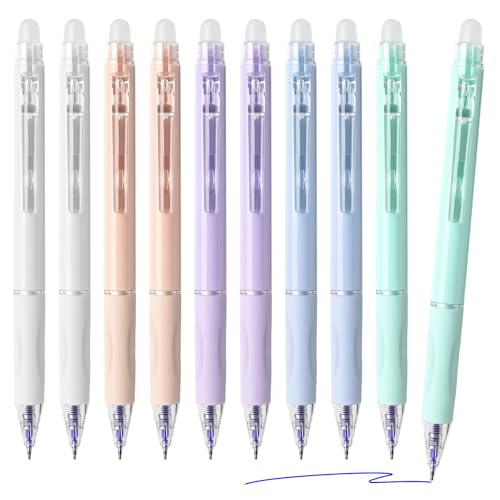 Temiary 10 Pcs Retractable Erasable Gel Pens, Blue Ink Fine Point 0.5 mm | Make Mistakes Disappear, Smooth Writing Gel Pen with Eraser for Journaling Note Taking Marking Planner Crossword Puzzles - color: Blue Ink