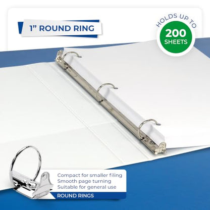 Samsill 1 Inch 3 Ring Binders, Economy Round Ring, Clear View Cover, 200 Sheet Capacity - for School, Home, Office - White, 6 Pack - color: White, size: 6-Pack, style: 1-Inch