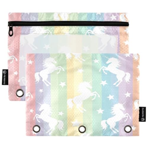 Gredecor 3 Ring Binder Pencil Pouch, Magic Rainbow Unicorn Horse Zippered Pen Case Pouches with Clear Window, 2 Pack Stylish Office & School Supplie - color: Magic Rainbow Unicorn Horse