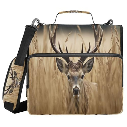 Wheat Field Deer Zipper Binder for School with Shoulder Strap & Extra Pockets - 1.5 Inch 3-Ring Binder Holds 500+ Sheets, Textbooks, Laptop#450