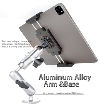 VAUBORTTI Aluminum Heavy-Duty Dual Arm Tablet Mount with 4-Point 360° Rotation Drill Base - Fits 6.5"-12.9" Tablets (iPad, Galaxy Tab, Surface) - Versatile Mounting for Homes, Businesses, Vehicles