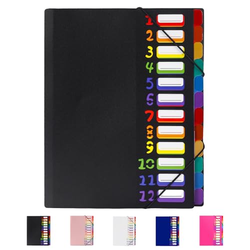 24 Pockets Expanding File Folder Organizer,Accordion File Organizer | A4 Letter Size ,Rainbow Tab, for Home/Office/School Document Organizer (black) - color: Black