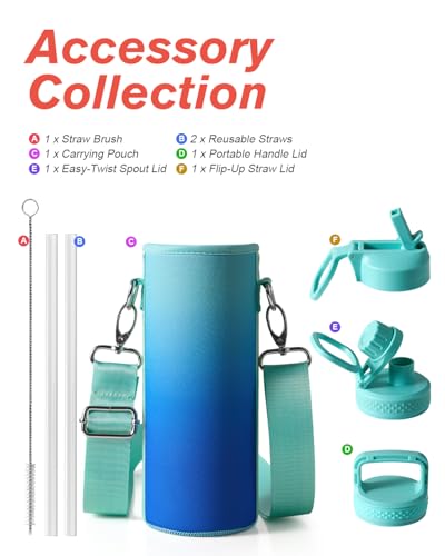 Coolflask 24 oz Insulated Water Bottle with Straw & 3 Leakproof Lids | Water Flask Stainless Steel Triple-Wall Vacuum, Cupholder Friendly, Cold 48+h, Dishwasher Safe, Non-BPA, for Gym & Hiking - color: Pacific Prince, size: 24 Ounces