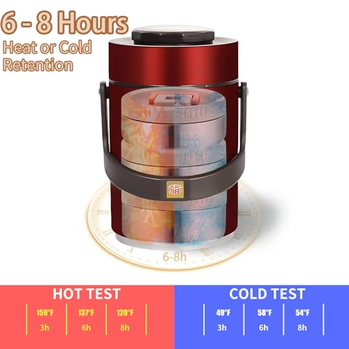67 oz Adults Stainless Steel Vacuum Insulated Wide Mouth Soup Food Thermo Hot Food Jar with Keep Thermal Portable 3 Tier Stackable Bento Hot Food Containers Lunch Boxes (67 oz Red) - color: 67 oz Red
