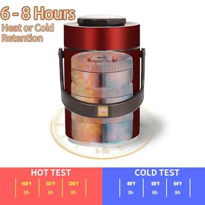 67 oz Adults Stainless Steel Vacuum Insulated Wide Mouth Soup Food Thermo Hot Food Jar with Keep Thermal Portable 3 Tier Stackable Bento Hot Food Containers Lunch Boxes (67 oz Red) - color: 67 oz Red