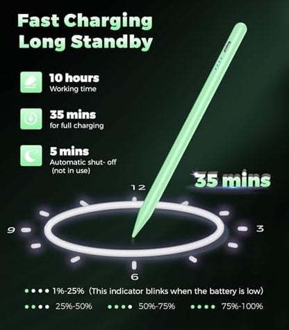 CMARS Active Stylus Pen for Touchscreen, Universal Tablet Pencil for Apple iPad/iPhone/Samsung/Huawei/Xiaomi/Android and More Devices, Rechargeable Digital Pens with Magnetic Function - Gr - color: Green