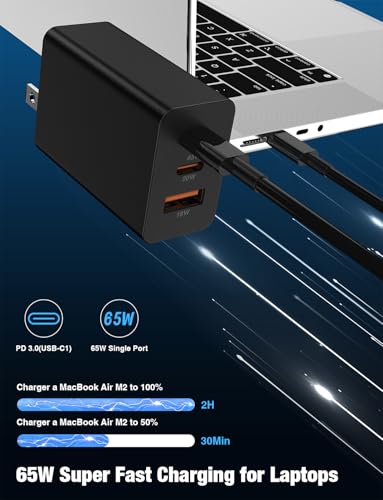 Hzevn 2Pack 65W USB C Wall Charger Block, 3-Port 100W USB C Charging Adapter,Multi Super Fast Charging Power Plug Cube for MacBook Pro/Air,i-Pad Pro,i-Phone 16/15, Galaxy S25，White and Black - color: Black+White