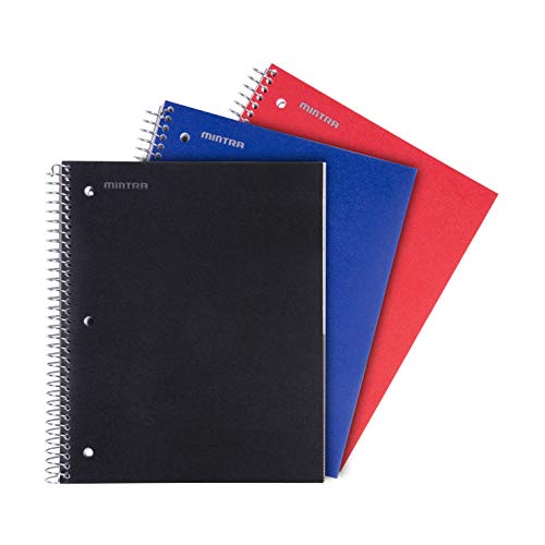 Mintra Office Durable Spiral Notebooks, 3 Subject (aBlack, Blue, Red, Wide Ruled 3pk) - color: aBlack, Blue, Red, size: Wide Ruled 3pk
