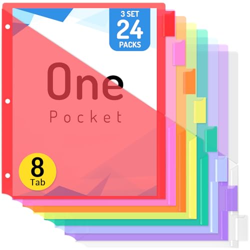Forvencer 24 Count Dividers for 3 Ring Binder, Binder Dividers with Pocket for US Letter Size, Binder Dividers with Tabs for School Office and Home Organization, Multicolor, 3 Sets - color: Red, size: 3 Sets