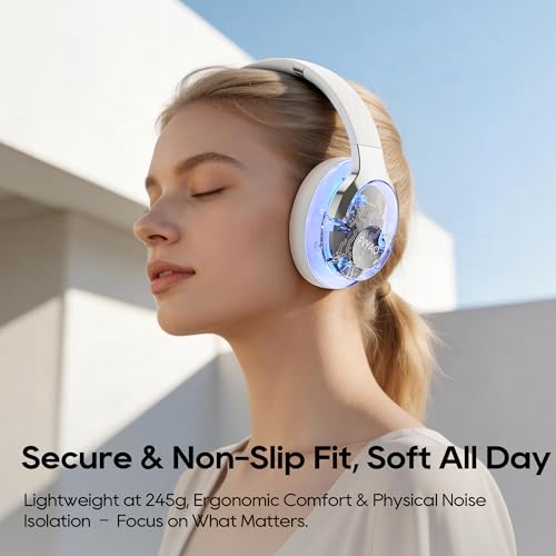 Bluetooth Headphones Over Ear with RGB Light | Foldable Lightweight Wireless Over Ear Headphone Bluetooth 6.0, 65H Playtime, Comfortable Breathable Working Gaming Travel - color: White