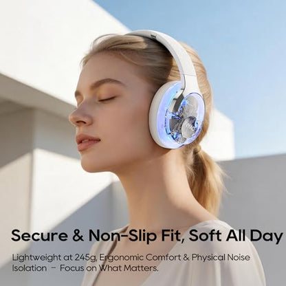 Bluetooth Headphones Over Ear with RGB Light | Foldable Lightweight Wireless Over Ear Headphone Bluetooth 6.0, 65H Playtime, Comfortable Breathable Working Gaming Travel - color: White