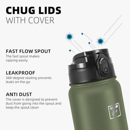 Fanhaw 20 oz Insulated Stainless Steel Water Bottle with Anti-Dust Chug Lid, Leakproof Vacuum Metal Everyday Use Bottle for Kids, Teens & Adults, Back to School Essentials (Olive Green) - color: Olive Green, style: 20 Ounces