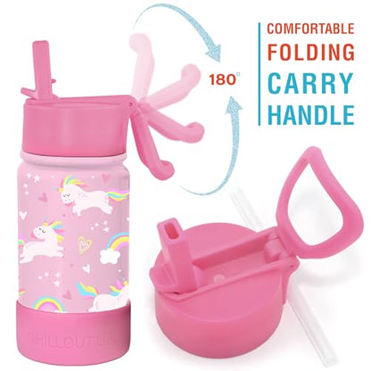 CHILLOUT LIFE 12oz Kids Insulated Stainless Steel Water Bottle with Leak Proof Straw Lid & 144 Stickers - color: Pink Unicorn, style: 12 oz
