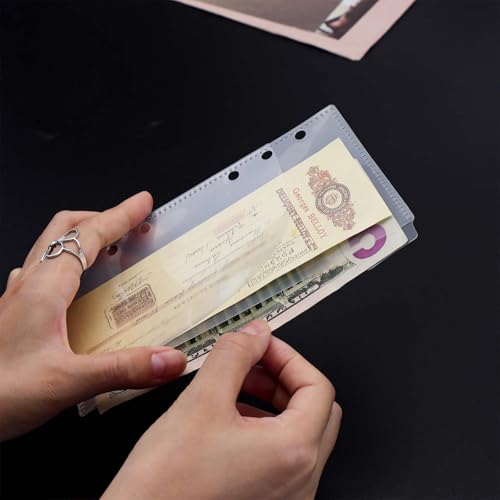 Mogoostry A6 Binder Pocket Cash Envelope 6-Tab Clear Plastic Binder Dividers with 2 Pockets for 6 Ring A6 Binder Sheet Protector Pouch Binder Folder Organizer (6 Sheets) - color: Clear - 1 Set